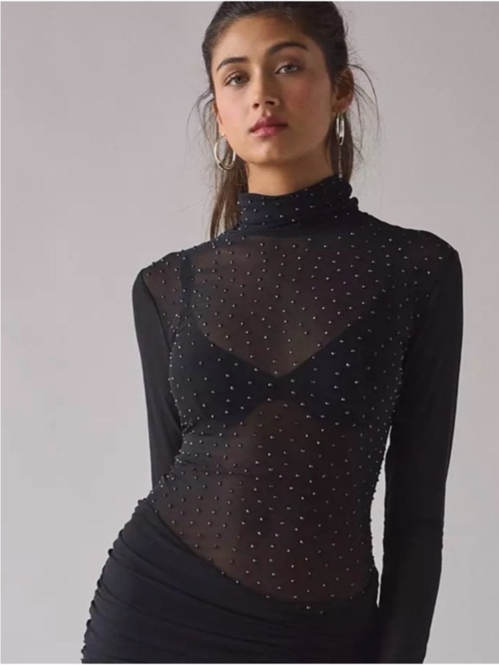 Anthropologie AFRM Black Sheer Mesh Too with Stud Embellishments Sequin Sparkly